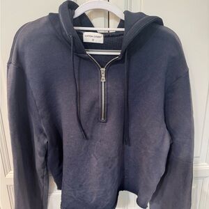 Cotton Citizen women's cropped half-zip hoodie in a faded navy